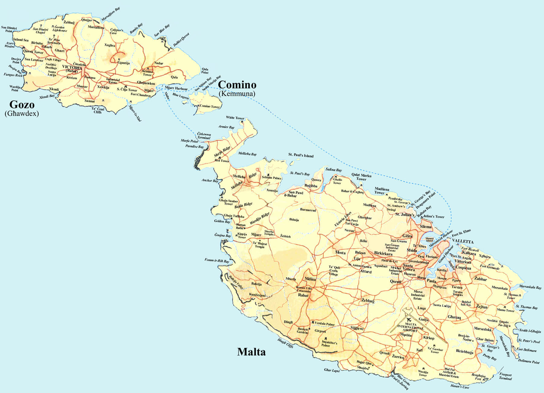 malta islanda map gozo comino